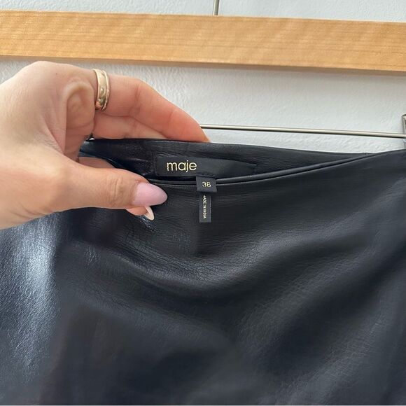 Maje Skirt Leather Black Jupia Ruffle Mini - Picture 8 of 8